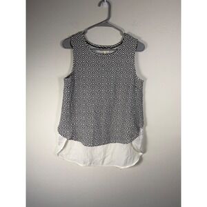 Deletta Black White Geometric Print Layered Tank Top Women's Medium